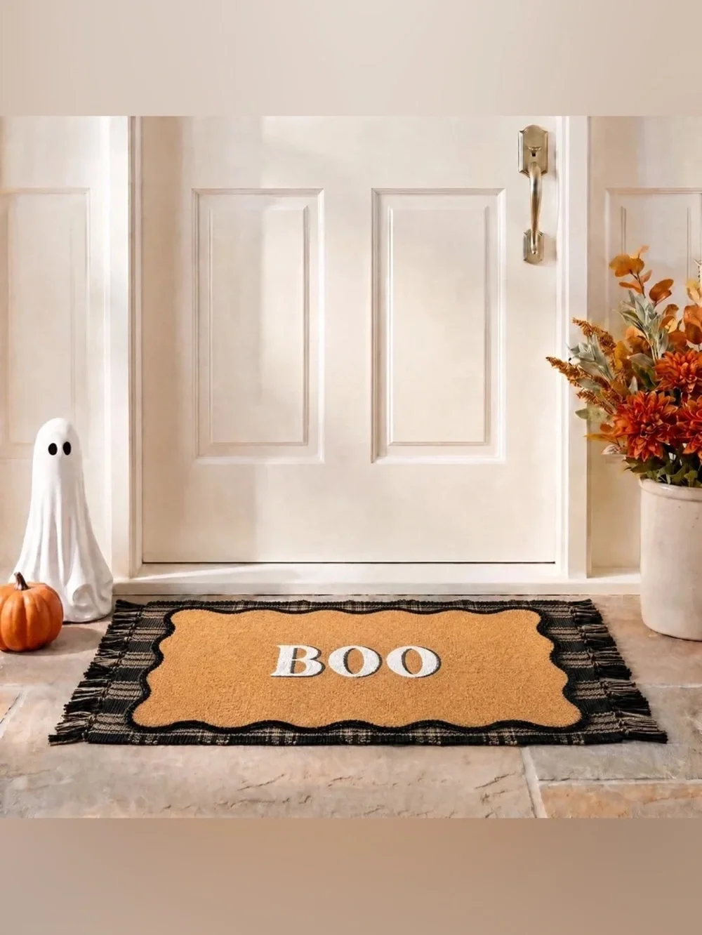 My Texas House Halloween Black Plaid Indoor/Outdoor Layering Rug, 24